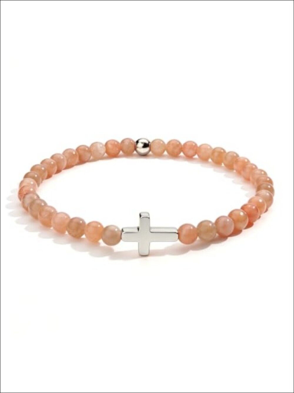 Natural Stone Beaded Cross Stretch Bracelet 18K Gold Plated Stainless Steel